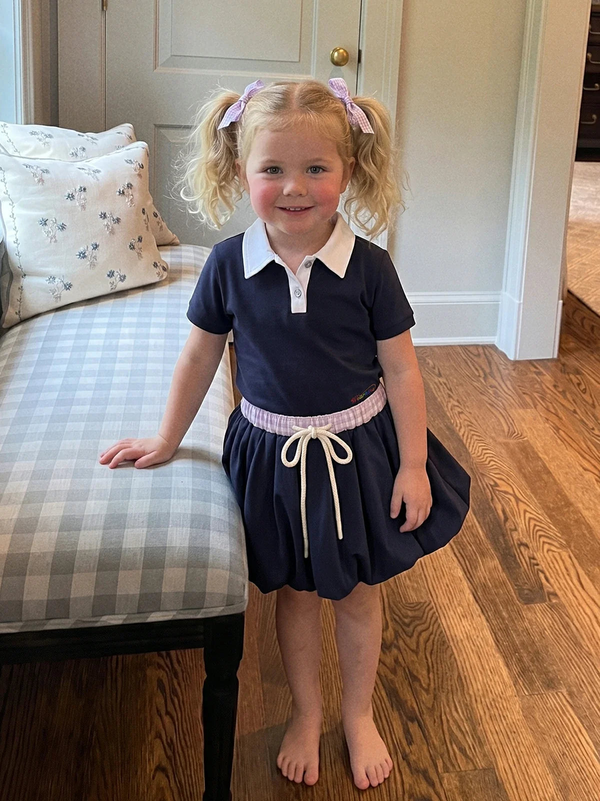 Kins Class Princess Collar Crop Polo Tee & Puffy Hem Mini Skirt For Kids