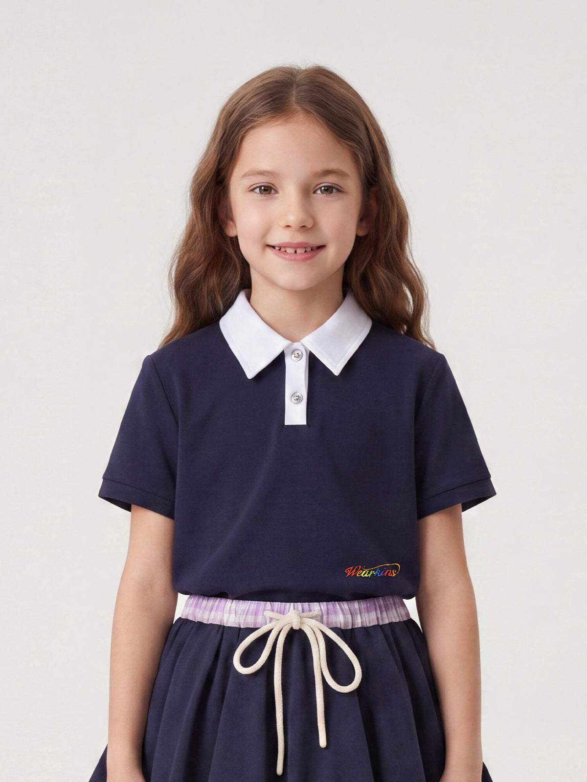 Kins Class Princess Collar Crop Polo Tee & Puffy Hem Mini Skirt For Kids