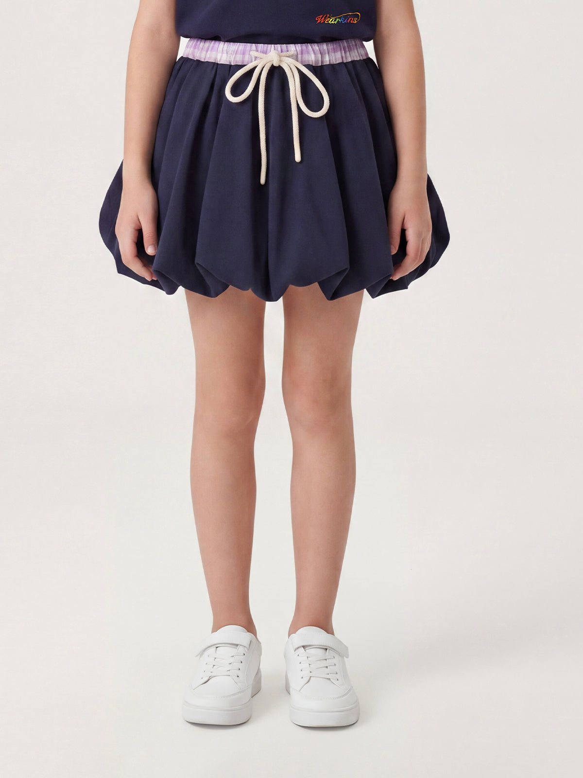 Kins Class Princess Collar Crop Polo Tee & Puffy Hem Mini Skirt For Kids