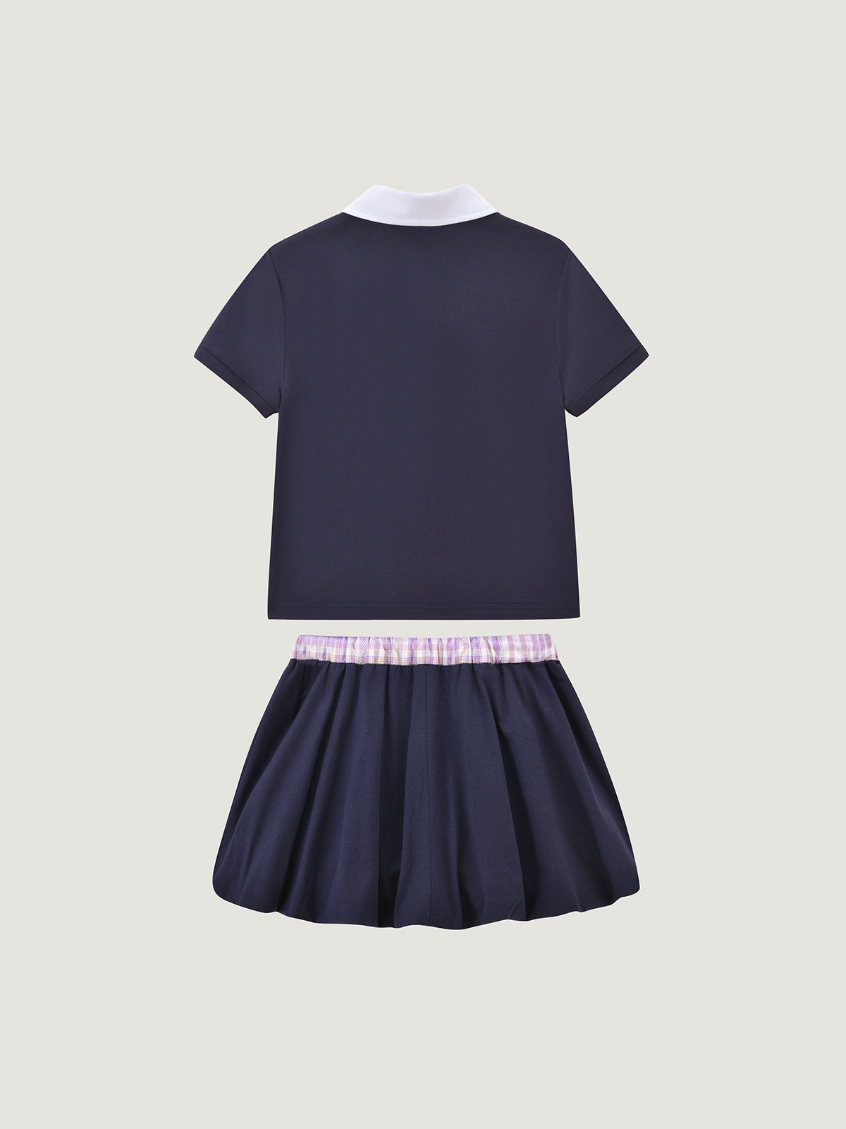 Kins Class Princess Collar Crop Polo Tee & Puffy Hem Mini Skirt For Kids